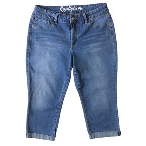 Royalty For Me Cropped Jeans Size 12P Cuffed Stretchy Medium Wash Factory Fade